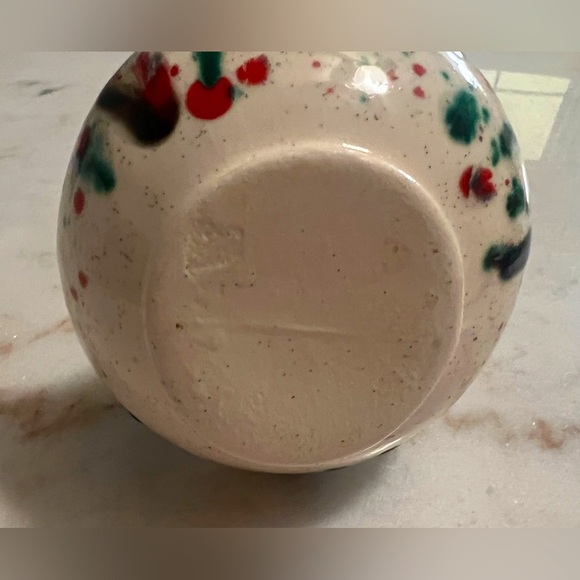 1970’s MCM Ceramic  Speckled Splatter Drip Red Green White Vase, 7" Tall. - Picture 6 of 7